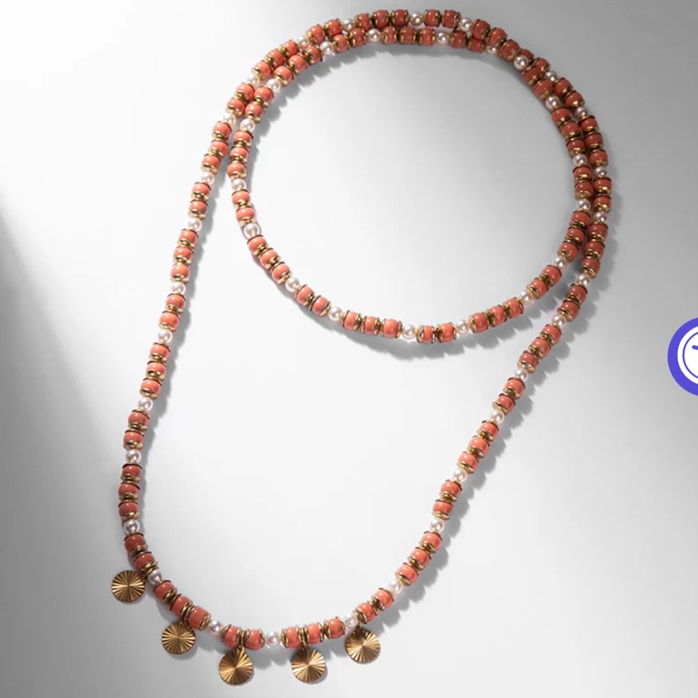 Deepa Gurnani Malena Coral Beaded Necklace with Gold Charms